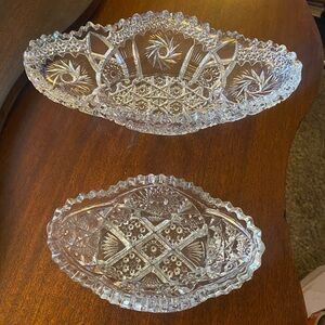 Pair Vintage Cut Glass Decorative Serving Dishes - Clear Crystal Look